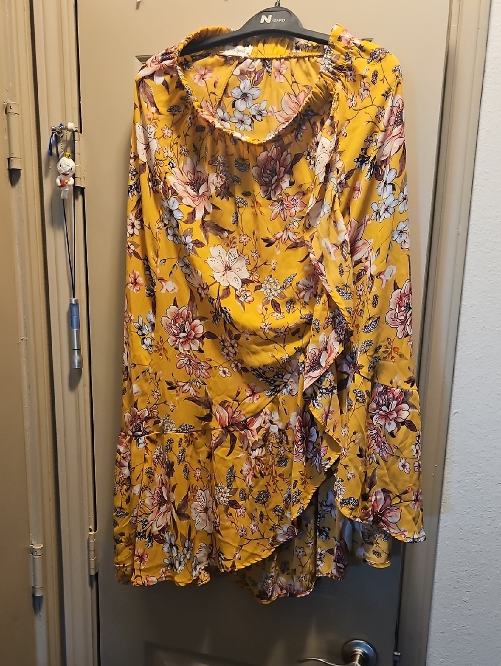 Women’s Asymmetrical Floral Wrap Skirt in Mustard Yellow